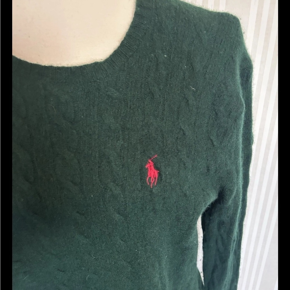 Polo Ralph Lauren Women’s Sweater Wool & Cashmere Large Dark Green Cable Knit - Picture 4 of 9